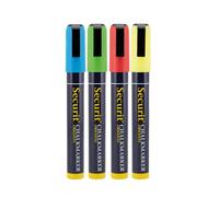 Securit Pochette de 4 marqueurs à craie liquide pointe biseautée largeur du trait 2 mm x 6 mm (Assortiment de couleurs) (Import Royaume Uni)