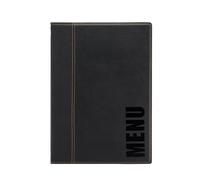 SECURIT - Porte-Menu Trendy Line - 1 Insert Fixe Double Face = 4 Pages A4 - Possibilité d'Ajouter des Inserts - Pour Café, Bar, Restaurant - Similicuir PU - Coloris Noir