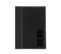 SECURIT - Porte-Menu Trendy Line - A5 - Couleur Noir | 1 Insert Fixe Double Face - 4 Pages - Possibilité d'Ajouter des Inserts - Pour Café, Bar, Restaurant - Similicuir PU
