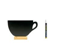 Securit Silhouette Ardoise ''Tasse'' - Base en Bois - Feutre-craie Inclus | Tableau Menu Double Face - Base Bois Laqué - Café, Bar, Restaurant - Naturel/Noir