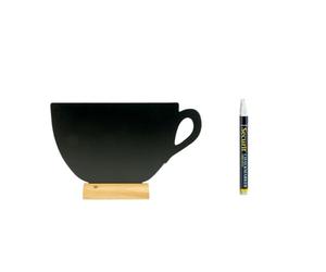 Securit Silhouette Ardoise ''Tasse'' - Base en Bois - Feutre-craie Inclus | Tableau Menu Double Face - Base Bois Laqué - Café, Bar, Restaurant - Naturel/Noir