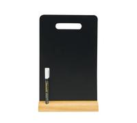 SECURIT - Tableau de Table + Marqueur Blanc - Ardoise Porte-Menu Double-Face Avec Poignée - Base en Bois Laqué - Pour Café, Bar, Restaurant - 33,5 x 21 x 6 cm - Coloris Naturel/Noir