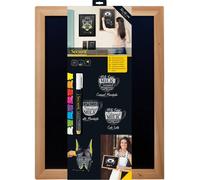 Securit Woody Wood Chalkboard Set with Chalkboard Markers, 30 x 40cm Hanging Bla