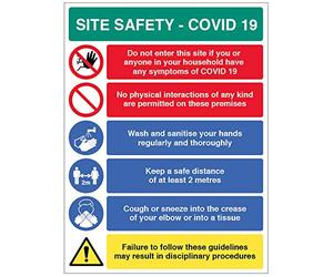 Sécurité du site COVID19 - pas d'interactions physiques, se laver les mains, politique de 2 mètres, utiliser des tissus - 4mm cannelé 450x600mm