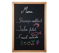 SECURIT - Tableau Noir Mural "Woody" + Marqueur à Craie Liquide - Ardoise Double Face - Cadre en Bois Laqué - 40 x 60 cm - Coloris Teck