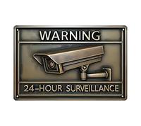 Security Camera Signs - Vintage Metal Plate for Safety | Fade Resistant with All Weather Design, Indoor Outdoor Warning, Eye Catching Notice for Garage Yard Wall