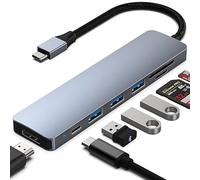 SECURITY TOYS Hub USB C 7 en 1 avec HDMI 4K Adaptateur Type C Hub USB Docking Station avec Ports USB 3.0, Compatible avec Macbook Pro/Air, iPad Pro, iMac, iPhone 16 15 Pro/Pro Max - Lecteur SD/TF