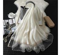 SECWL Écharpe en mélange de Soie et de Coton pour Femme, châle uni, Doux, Sauvage, Perles, Turban, Luxe, Voyage, Protection Solaire