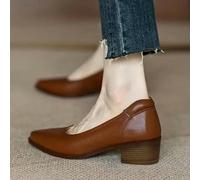SECWL Escarpins à Bout Pointu et Talons épais pour Femmes, Chaussures de Bureau en Cuir PU à la Mode, Chaussures élégantes pour Femme, Chaussures de Grand-mère, Printemps-Automne