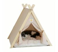 SECWL Maison pour Chat Portable gâtez Votre Compagnon à Quatre Pattes ! Tente tipi en Bois Massif avec Tapis épais et Niche Portable pour Chien.