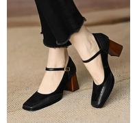 SECWL Mary Janes Vintage Noir Sandales Femme Boucle Antidérapant Décontracté Talons Moyens Bureau Dames Solide Élégant Talons Coréens Été