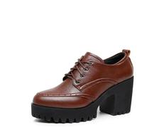 SECWL Petite Taille 32-43 Chaussures Richelieu Britanniques à Bouche Profonde pour Femmes Oxfords Automne Hiver Chaussures à Talons Hauts à Plateforme Pompes de Bureau