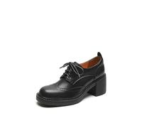 SECWL Printemps Femmes Mocassins Chaussures en Cuir Véritable Bout Rond Talon Carré Femmes Chaussures Décontractées À Lacets Femmes Escarpins Sculpture Oxford Chaussures