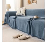 SECXEO Grand Plaid pour Canape, Bleu Jeté de Canapé Grande Taille Universelle 1 2 3 4 Places Angle, Imperméable Chat Anti Griffe Couverture Décorative Protege, Couvre-lit - 180x300cm