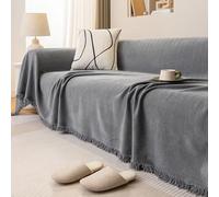 SECXEO Grand Plaid pour Canape, Gris Jeté de Canapé Grande Taille Universelle 1 2 3 4 Places Angle, Imperméable Chat Anti Griffe Couverture Décorative Protege, Couvre-lit - 180x420cm