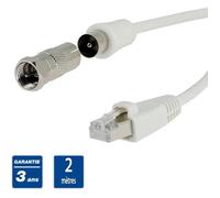 Sédéa Cable fiche rj45 Male et fiche antenne coaxiale 2m avec Adaptateur F /9.52mm