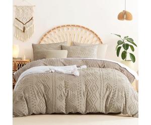 Sedefen Bohème Housse de Couette 140x200 cm Kaki Tan Tuftée Broderie Parure de Lit 1 Personne Adulte Ado Shabby Chic Boho Linge de lit Avez Fermeture Éclair et 1 Taie d'oreiller 65x65cm