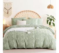 Sedefen Bohème Housse de Couette 140x200 cm Vert Tuftée Broderie Parure de Lit 1 Personne Adulte Ado Shabby Chic Boho Linge de lit Avez Fermeture Éclair et 1 Taie d'oreiller 65x65cm