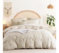 Sedefen Bohème Housse de Couette 220x240 cm Beige Tuftée Broderie Parure de Lit 2 Personnes Adulte Ado Shabby Chic Boho Linge de lit Avez Fermeture Éclair et 2 Taies d'oreiller 65x65cm