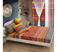 Sedefen Drap Housse 90x200 cm Bonnet 30-35 cm 1 Personne élastique,Bohème coloré Rouge À l'indienne en 120g/㎡ Microfibre De Haute Qualité - Doux Protège Matelas