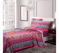 Sedefen Drap Housse 90x200 cm Bonnet 30-35 cm 1 Personne élastique,Bohème coloré Rouge À l'indienne en 120g/㎡ Microfibre De Haute Qualité - Doux Protège Matelas