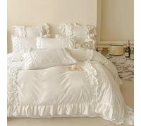 Sedefen Feuille de Lotus Housse de Couette 200x200cm + 2 taies d'oreiller 65x65cm Ado Fille Adulte Blanc Volants Romantique Parure de Lit 2 Personnes Avez Fermeture Éclair