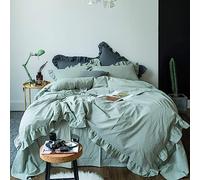 Sedefen Feuille de Lotus Housse de Couette 240x260cm + 2 taies d'oreiller 65x65cm Ado Fille Adulte Vert Sauge Volants Romantique Parure de Lit 2 Personnes Avez Fermeture Éclair
