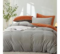 Sedefen Flanelle Housse de Couette 140x200cm + 1 Taies d'oreiller 65x65cm Gris Orange Réversible Parure de lit 1 Personnes Peluche Hiver Chaude Duveteuse Ado Linge de lit Avez Fermeture Éclair
