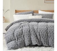 Sedefen Gris Housse de Couette 200x200 cm Polaire Sherpa Hiver Chaude Duveteuse Tuftée à Rayures Parure de lit 2 Personnes Fille Ado Peluche Flanelle Linge de lit Avez Fermeture Éclair