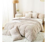 Sedefen Housse de Couette 140x200 cm Beige Tuftée Bohème Parure de Lit 1 Personne Adulte Ado Shabby Chic Broderie Boho Linge de lit Avez Fermeture Éclair et 1 Taie d'oreiller 65x65cm