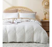 Sedefen Housse de Couette 140x200 cm Blanc Tuftée Bohème Parure de Lit 1 Personne Adulte Ado Shabby Chic Broderie Boho Linge de lit Avez Fermeture Éclair et 1 Taie d'oreiller 65x65cm