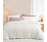 Sedefen Housse de Couette 200x200 cm Blanc Crème Peluche Flanelle Hiver Chaude Duveteuse Parure de lit 2 Personnes + 2 Taies d'oreiller 65x65cm Adulte Ado Linge de lit Avez Fermeture Éclair