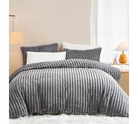 Sedefen Housse de Couette 200x200 cm Gris Peluche Flanelle Hiver Chaude Duveteuse Parure de lit 2 Personnes + 2 Taies d'oreiller 65x65cm Adulte Ado Linge de lit Avez Fermeture Éclair