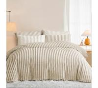 Sedefen Housse de Couette 220x240 cm Beige Peluche Flanelle Hiver Chaude Duveteuse Parure de lit 2 Personnes + 2 Taies d'oreiller 65x65cm Adulte Ado Linge de lit Avez Fermeture Éclair