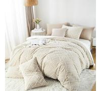 Sedefen Housse de Couette 220x240 cm Beige Tuftée Bohème Parure de Lit 2 Personnes Adulte Ado Shabby Chic Broderie Boho Linge de lit Avez Fermeture Éclair et 2 Taies d'oreiller 65x65cm