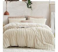 Sedefen Housse de Couette 220x240 cm Blanc Crème Peluche Flanelle Hiver Chaude Duveteuse Parure de lit 2 Personnes + 2 Taies d'oreiller 65x65cm Adulte Ado Linge de lit Avez Fermeture Éclair