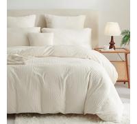 Sedefen Peluche Housse de Couette 200 x 200cm Blanc Flanelle Polaire Sherpa Parure de Lit 2 Personnes Hiver Chaude Réversible Shaggy Linge de Lit avec Fermeture Éclair et 2 Taie d'oreiller 65x65cm