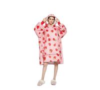 Sedefen Plaid Couverture Polaire avec Manches,Sweat-Shirt à Capuche avec Poches Portables,Confortable Flanelle Douverture TV Femme Homme,Hiver Chaud Sherpa Adulte,Rose,Fraise