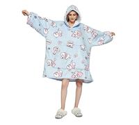 Sedefen Plaid Couverture Polaire avec Manches,Sweat-Shirt à Capuche avec Poches Portables,Confortable Flanelle Douverture TV Femme Homme,Hiver Chaud Sherpa Adulte,Bleu,L'éléphant