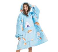 Sedefen Plaid Couverture Polaire avec Manches,Sweat-Shirt à Capuche avec Poches Portables,Confortable Flanelle Douverture TV Femme Homme,Hiver Chaud Sherpa Adulte,Bleu,Sushi