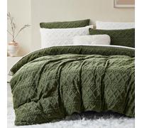 Sedefen Vert Housse de Couette 140x200 cm Polaire Sherpa Hiver Chaude Duveteuse Tuftée à Rayures Parure de lit 1 Personne Fille Ado Peluche Flanelle Linge de lit Avez Fermeture Éclair