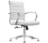 Sedero Cádiz Chaise de conférence en cuir synthétique blanc - Chaise de bureau avec structure chromée - Chaise de bureau sans roulettes - Chaise pivotante avec de nombreuses fonctions ergonomiques