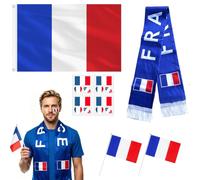 SEDEX Kit Supporter Tricolore France, Drapeau 90x150cm, Écharpe, 2 Pièces Petit Drapeau Francais Accessoire Supporter Équipe de France Coupe du Monde Panoplie Complète pour Fête Sportive