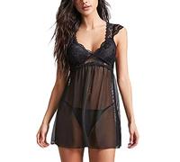 SEDEX Nuisette Sexy Femme Ensemble Lingerie Babydoll Pyjama Filles Col V Coquine sous Vetement Tenue Dentelle Erotique Chemise ,L,Style2 Noir