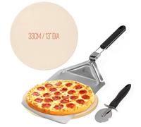 SEDOL Pierre à pizza ronde en cordiérite de 33 cm - Pierre de cuisson multifonction pour four, pain, tartes, calzone et plus encore - Comprend une pelle à pizza en acier inoxydable