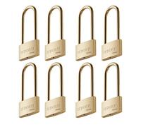 SEDORTI Lot de 8 cadenas résistants aux intempéries, clés identiques en laiton massif avec anse longue en laiton, légers, corps de 3,8 cm de large, cadenas marin, verrou antirouille,