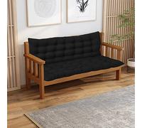 SEDOXX Coussin de mobilier de jardin épais avec attache et dossier 2/3 places touffeté - Pour mobilier d'intérieur ou terrasse, balancelle, banc en bois - 120 x 100 x 8 cm - Noir