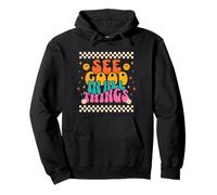 See Good in All Things Rétro Esthétique Groovy Smile Face Fun Sweat à Capuche