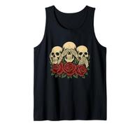 See No Evil Hear No Evil Speak No Evil Squelette Skull Roses Débardeur