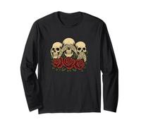 See No Evil Hear No Evil Speak No Evil Squelette Skull Roses Manche Longue